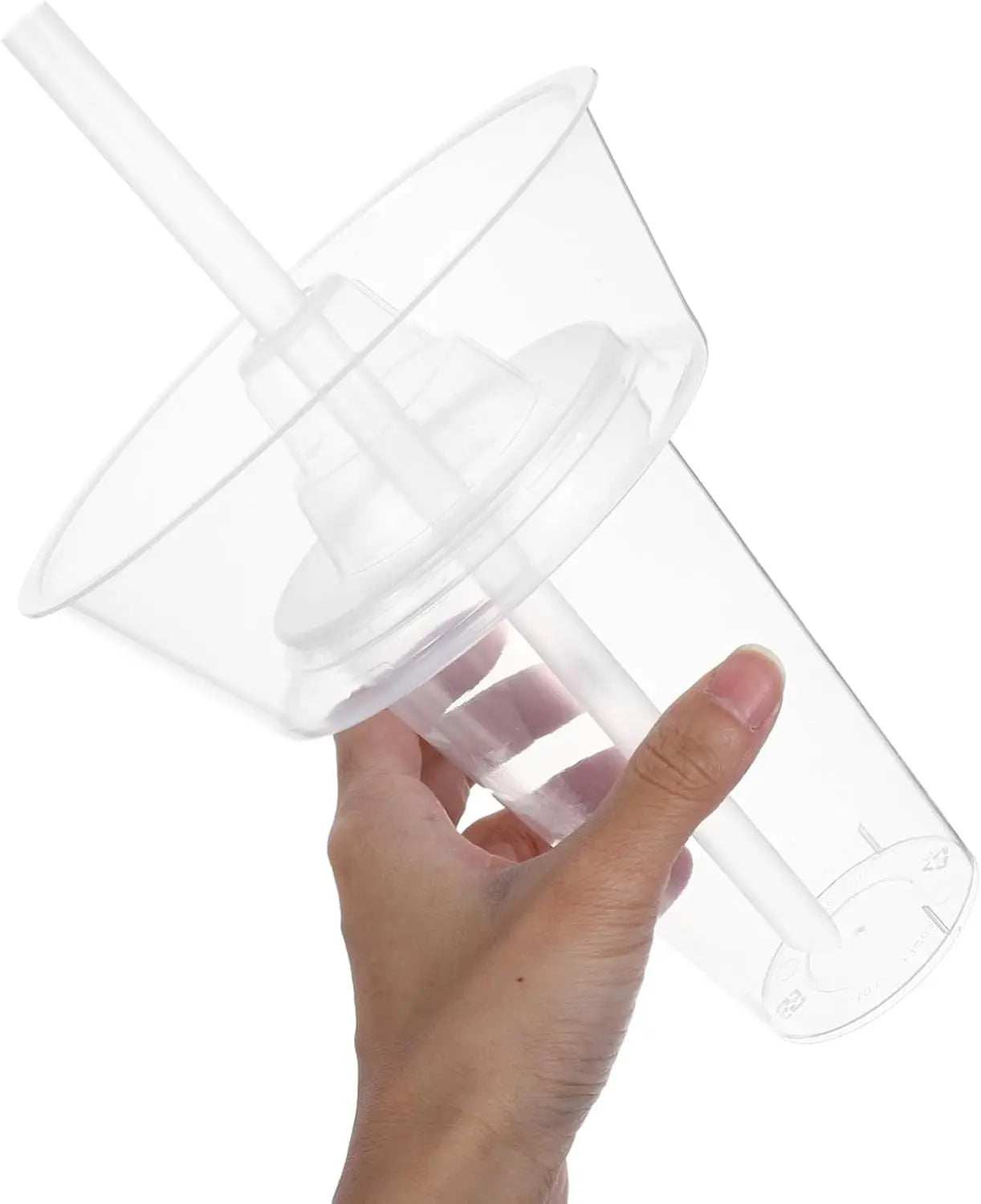Snack and Drink Cup Set Transparent PP Plastic Cylindrical Snack Bowl with Straws Ideal for Snack, Fruit, Beverage, Outdoor Use