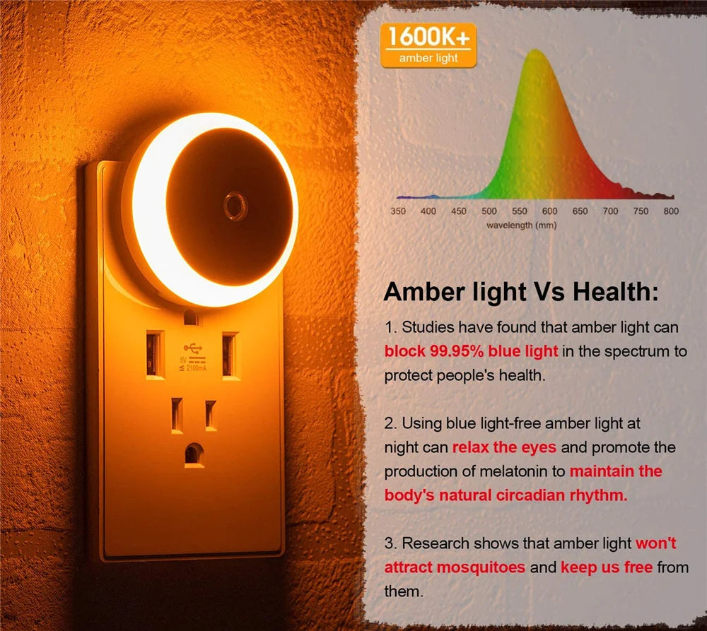 LED Night Light Smart Night Sensor Round Plug in Wall Night