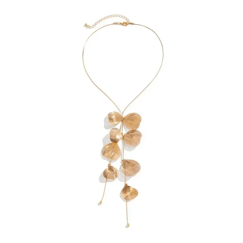 Luxury  Big Flower Leaf Tassel Necklace
