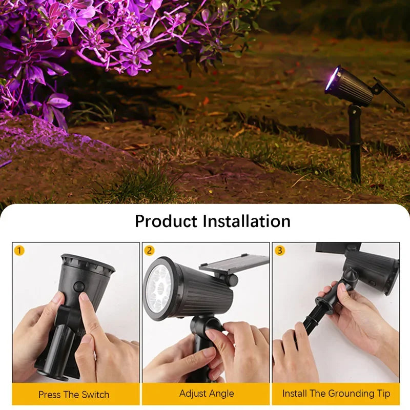 9Led Solar Spotlights, Outdoor Waterproof - Adjustable Brightness