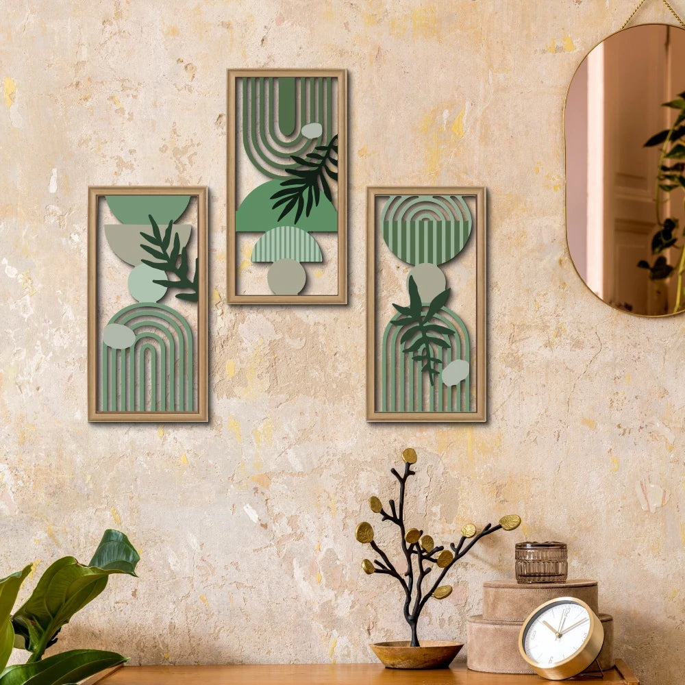3pcs 40cmX20cmBoho style Hollow Wood Retro Rustic Leaf Pattern Wall Hanging Art Living Room Bedroom Wall Hanging Home Decoration