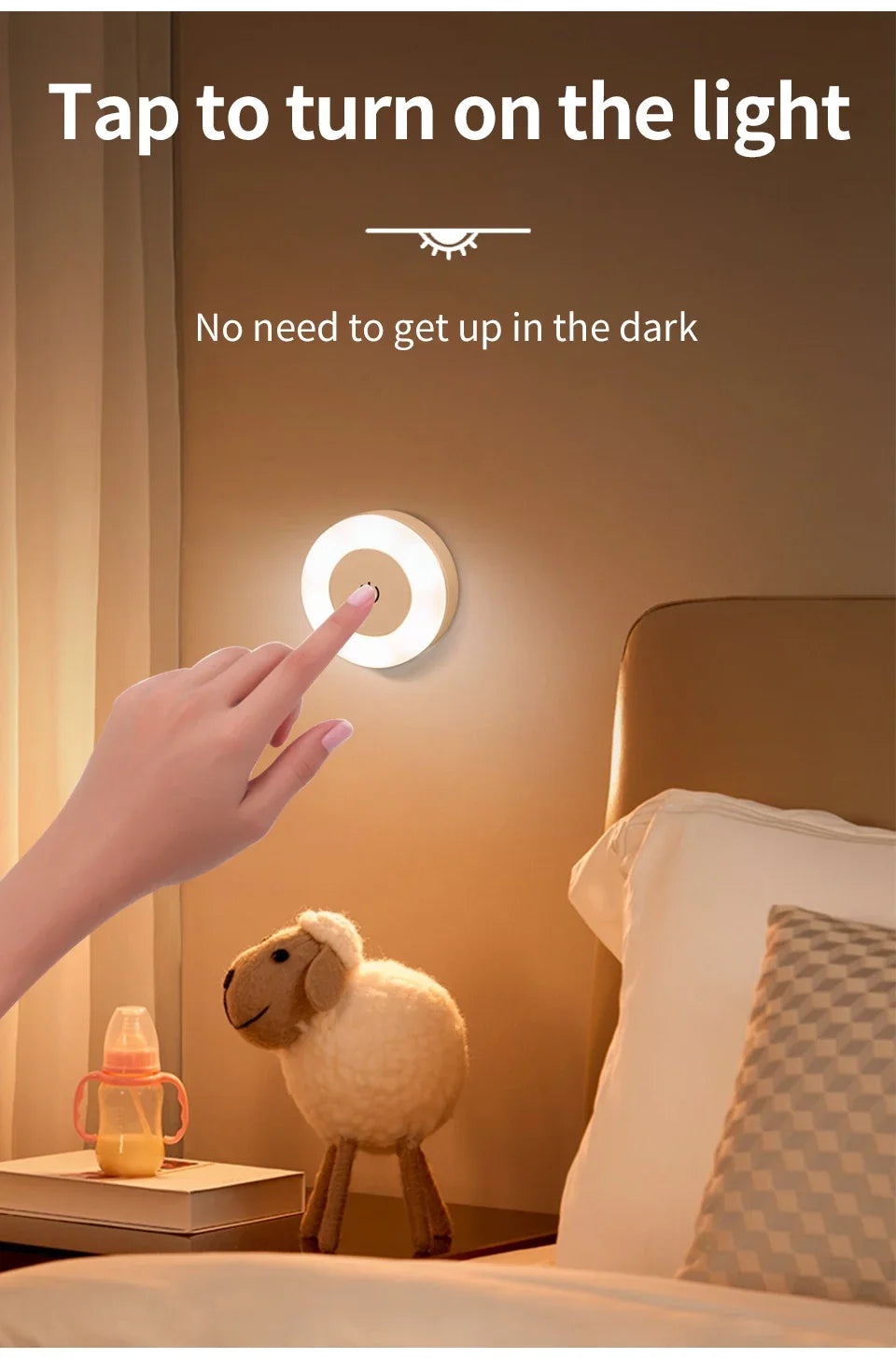 LED Night Light USB Rechargeable Night Lamp 3 Color Dimmable Wall Lamp Wireless Bedroom Kitchen Cabinet Wardrobe Staircase Lamp