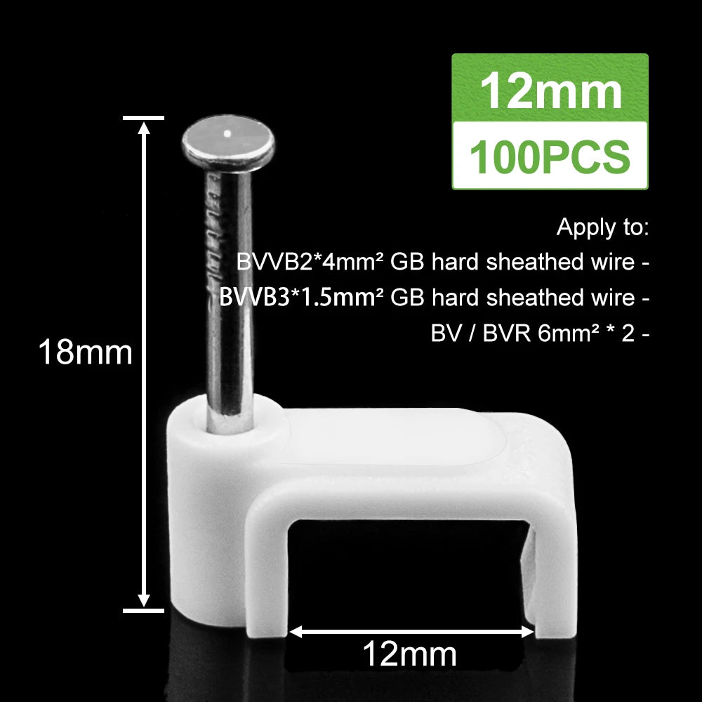 100PCS Flat Nail Clip Cable Clips  4mm/6mm/7mm/8mm/9mm/10mm/12mm/14mm Wire Management Electrical Cord Tie Holder Cable Clips