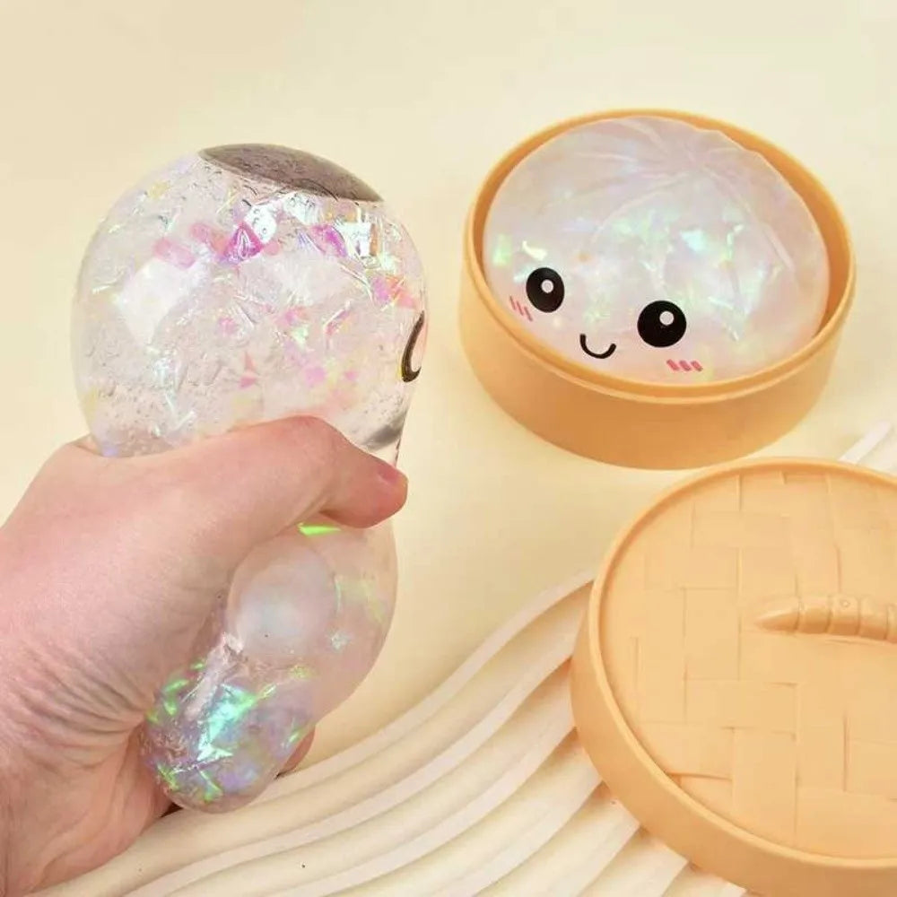 Glitter Dumplings Squishy Toy with Steamer Slow Resilience Squishy Toy Fidget Soft Stress Relief Sensory Ball