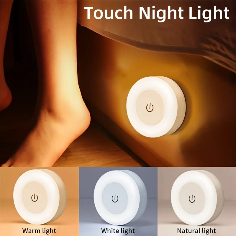 LED Night Light USB Rechargeable Night Lamp 3 Color Dimmable Wall Lamp Wireless Bedroom Kitchen Cabinet Wardrobe Staircase Lamp