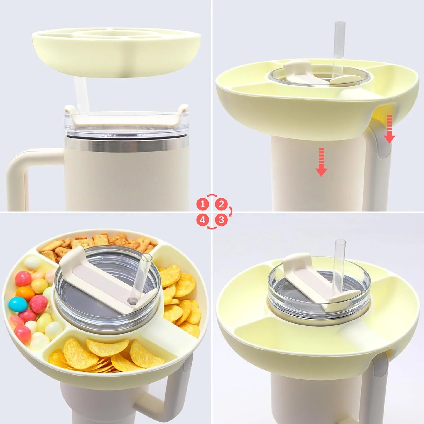 Snack Bowl for Stanley Cup Silicone Snack Tray Compatible with Stanley Cup Quencher 1.0/2.0 40oz Tumbler with Handle