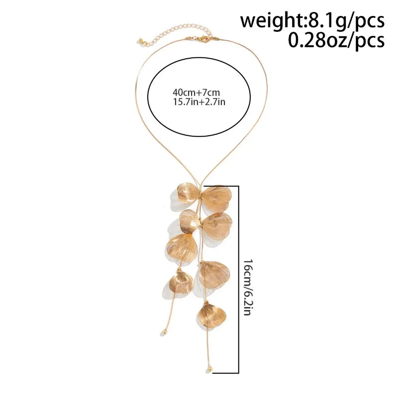 Luxury  Big Flower Leaf Tassel Necklace