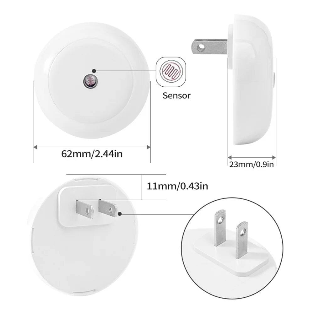 LED Night Light Smart Night Sensor Round Plug in Wall Night
