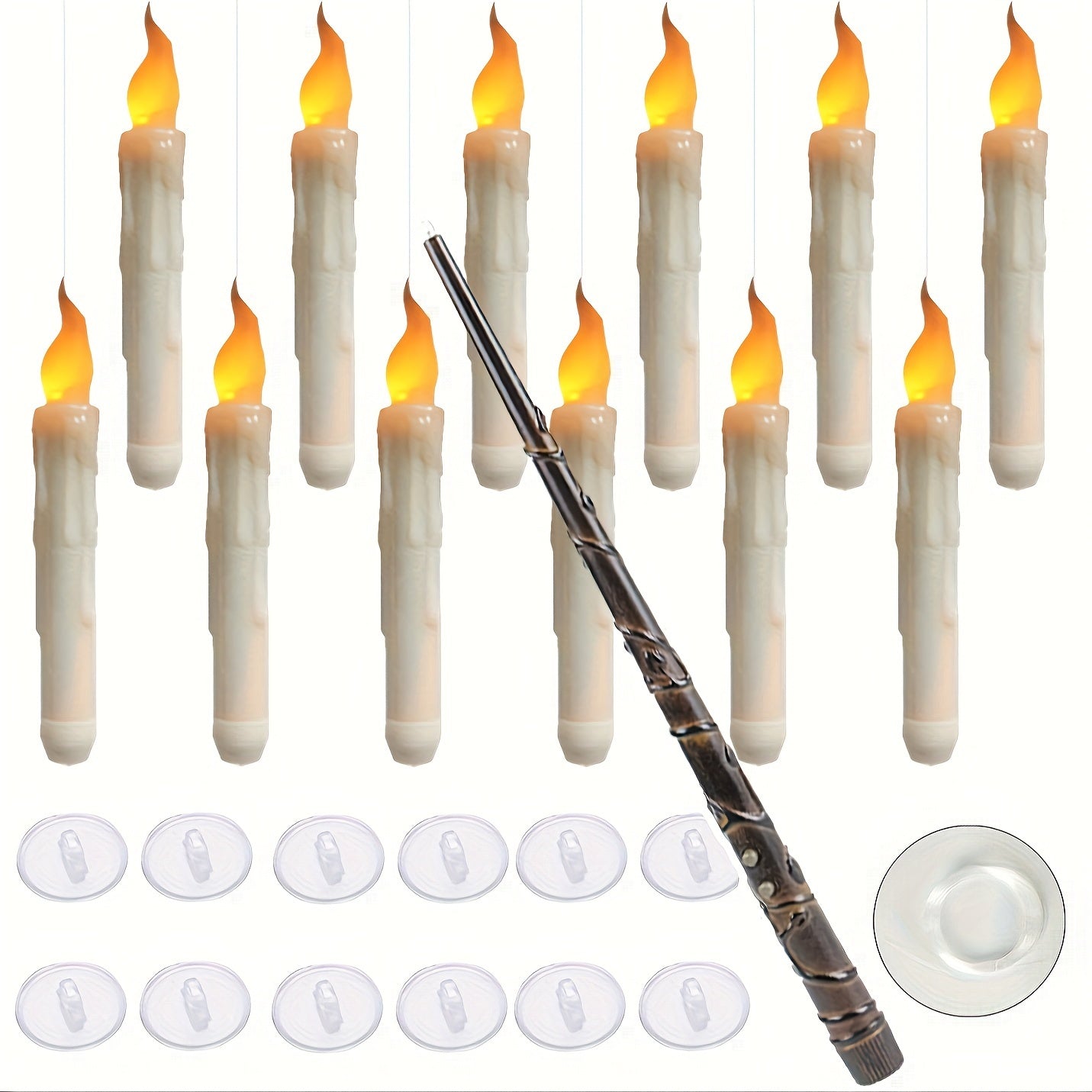 12pcs Floating Candles, Harry Wand-Inspired Remote-Controlled LED Lights, Plastic Taper Candles For Proposals, Birthdays, Party Ceiling Decor, Halloween-Themed Room Ambiance