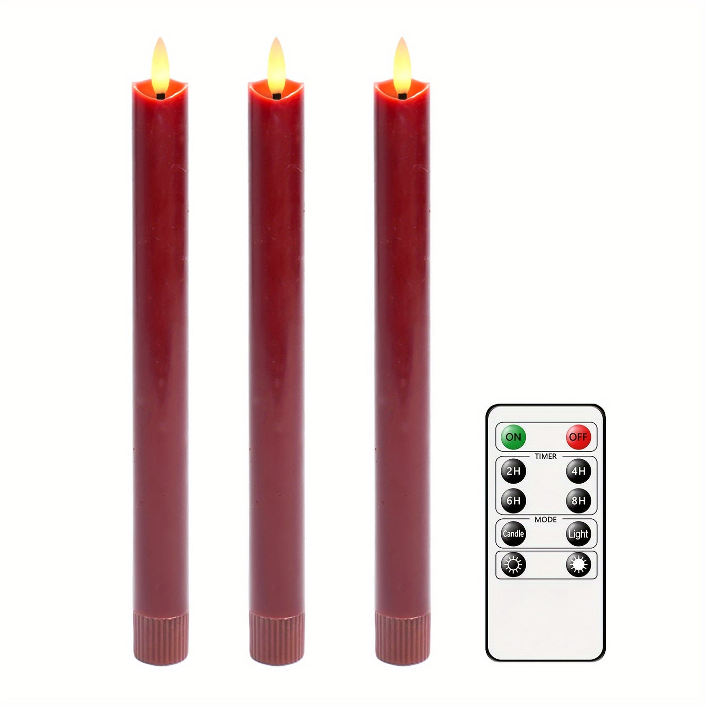 2/3/6pcs Red Real Wax Flameless Cone Candles, 9.6" 3D Wick Led Battery Operated Candle with Remote Control for Restaurant Table and Wedding Christmas Halloween Decoration