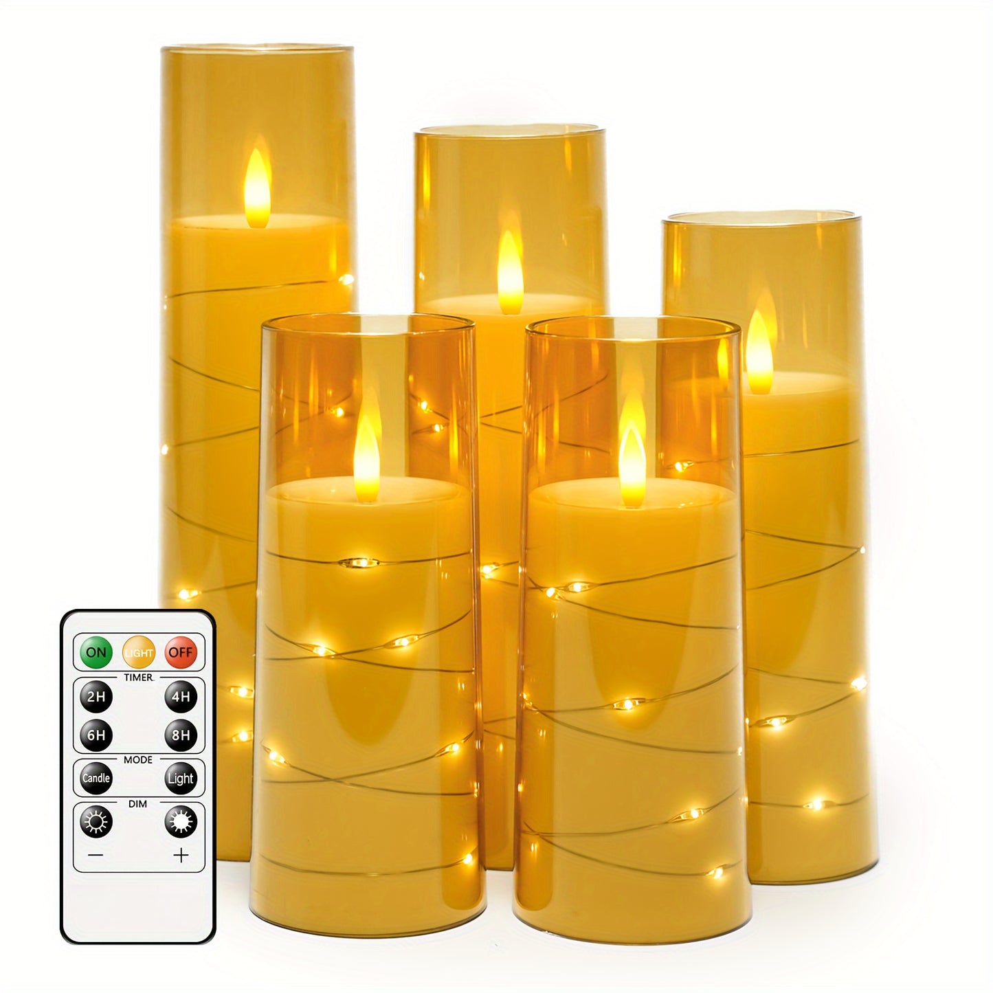Flameless Candle Battery Powered, 5 Acrylic Flashing LED Candles With Remote Control, Flameless Column Candle With Recessed Star String, Home Decor Halloween Christmas Ambiance Wedding Décor