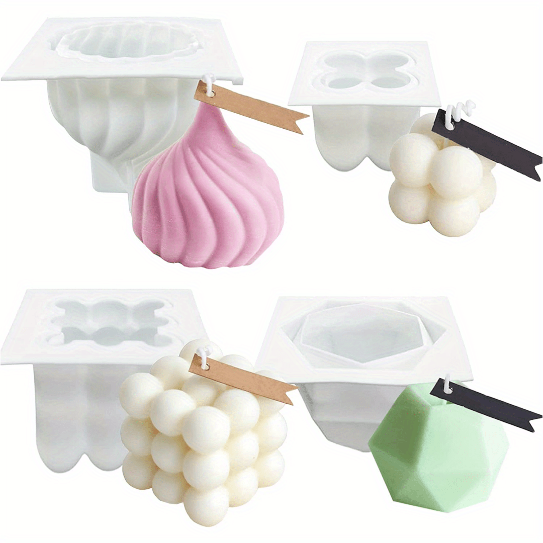 Silicone Candle Mold Set - 1pc/4pcs Octahedron & Cube Shapes for DIY Candles, Epoxy Resin Crafts,Clay Decorations, Wax Making, Decorative Rings