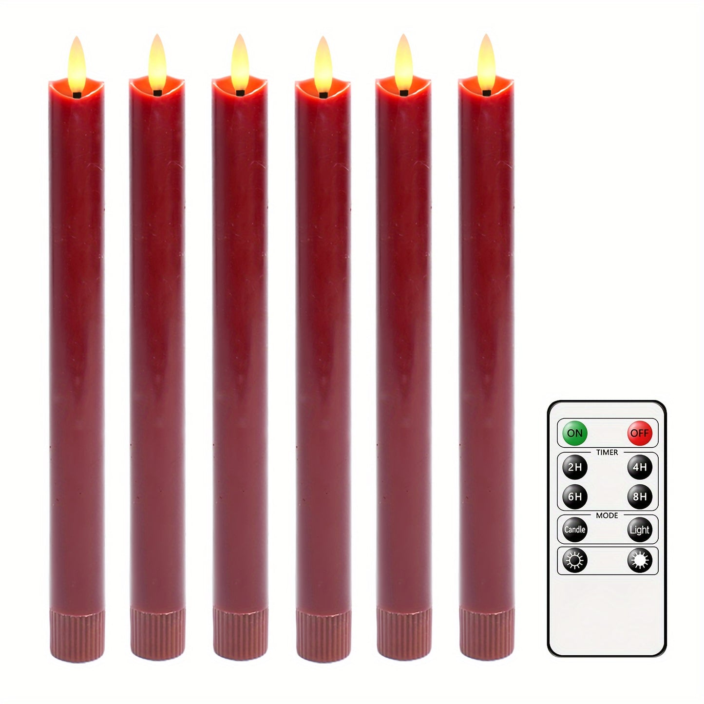 2/3/6pcs Red Real Wax Flameless Cone Candles, 9.6" 3D Wick Led Battery Operated Candle with Remote Control for Restaurant Table and Wedding Christmas Halloween Decoration