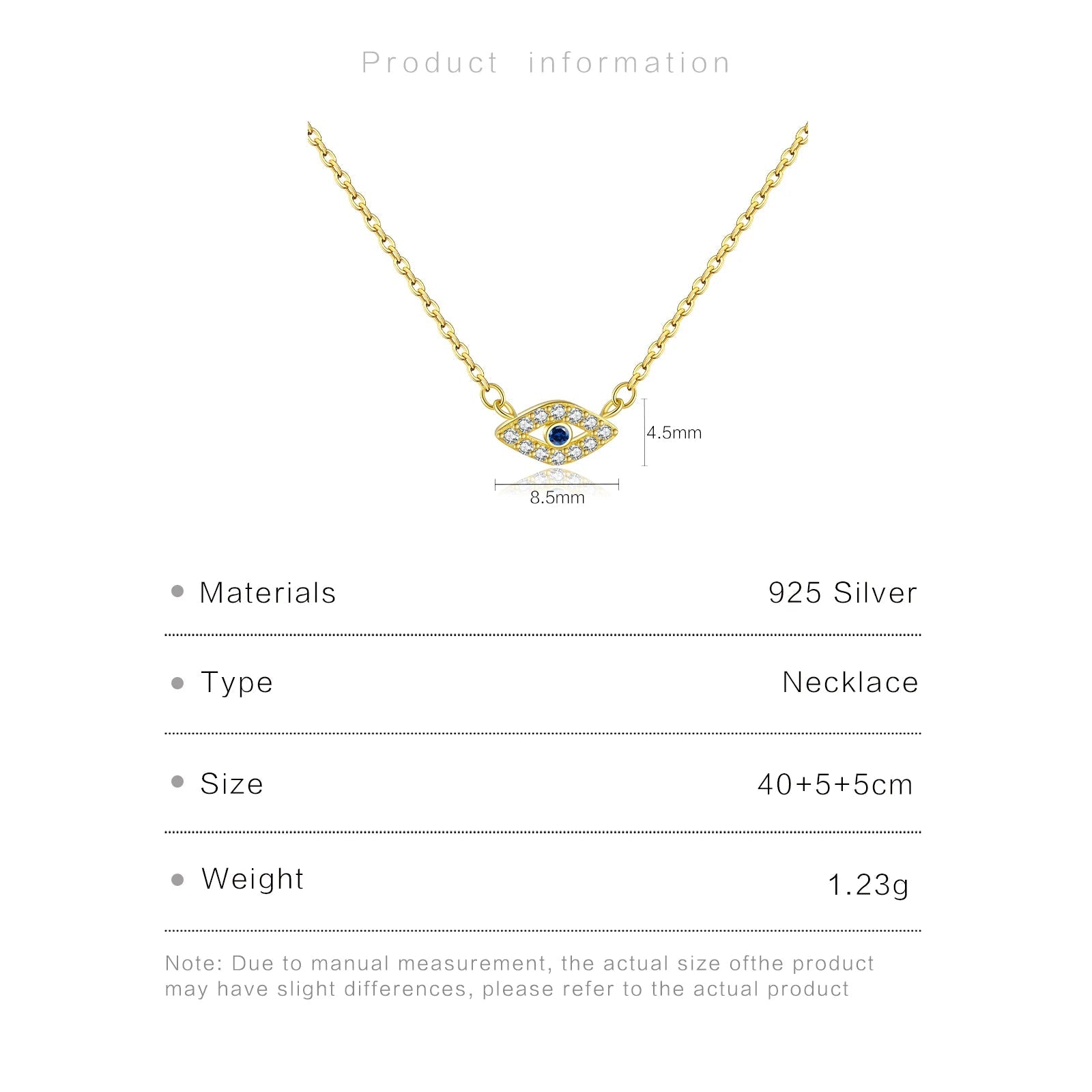 Sterling Silver Gold Locky Eye Blue Necklace - PureShop