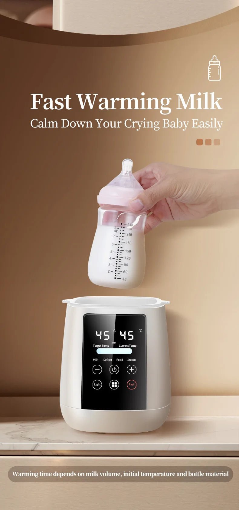 Baby Bottle Warmer & Sterilizer 6-in-1Multifuntion Breast Milk Warmer Accurate Temperature Control Baby Bottle Heater - PureShop