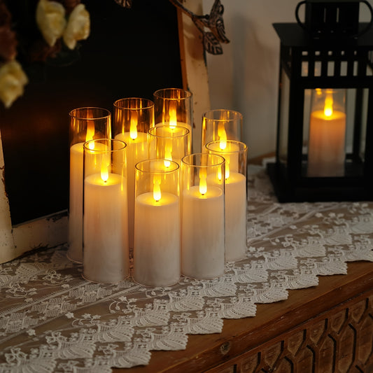 9pcs Flameless Candles, Flickering LED Pillar Candles, Battery Operated Candles with Remote & Timer, Decorative, Valentine's Day, Wedding, Home Decoration, Halloween, Christmas, Best for Christmas