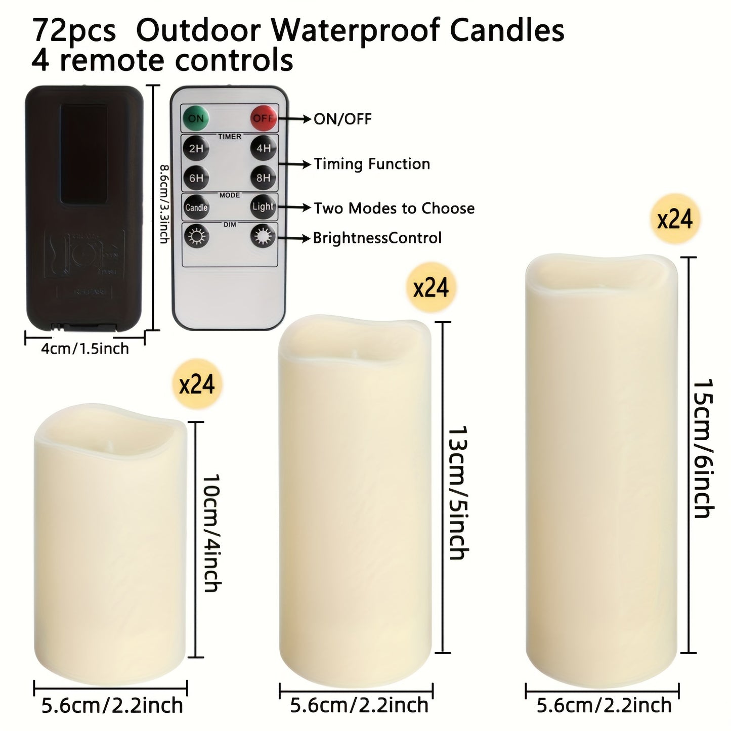 72 Indoor Outdoor Flameless Candle Lights, LED Candles with 4 Remotes And Timers (height 4 "5" 6 "X 2). 2 Inch) for Halloween Wedding Holiday Lights, Home Decorations, Gift-giving, Christmas IP44, Room Decor, Easter, Bedroom