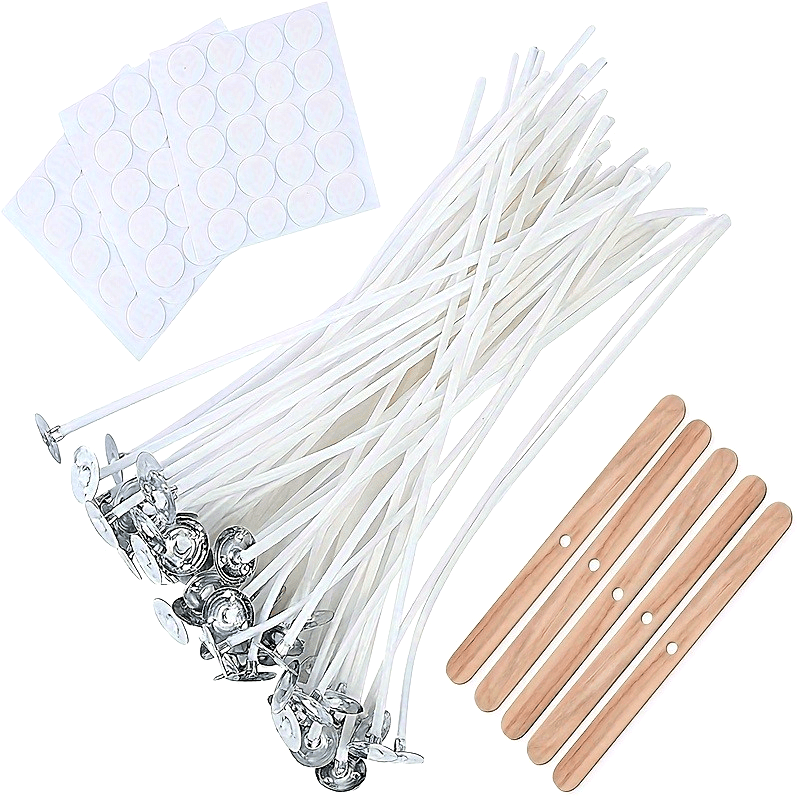 50/100pcs Value Pack Cotton Candle Wicks, Pre-Waxed Low Smoke Candle Making Kits With 5 Candle Wick Holders And 60 Glue Dots, For Soy Beeswax Adults Making Candles