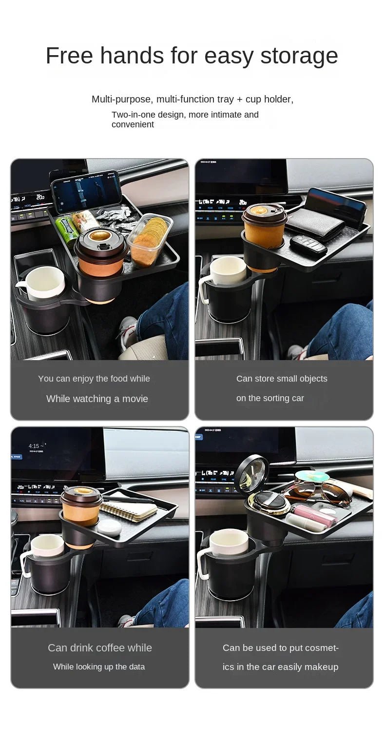Adjustable Car Cup Holder with Food Table and 360-Degree Tray - PureShop