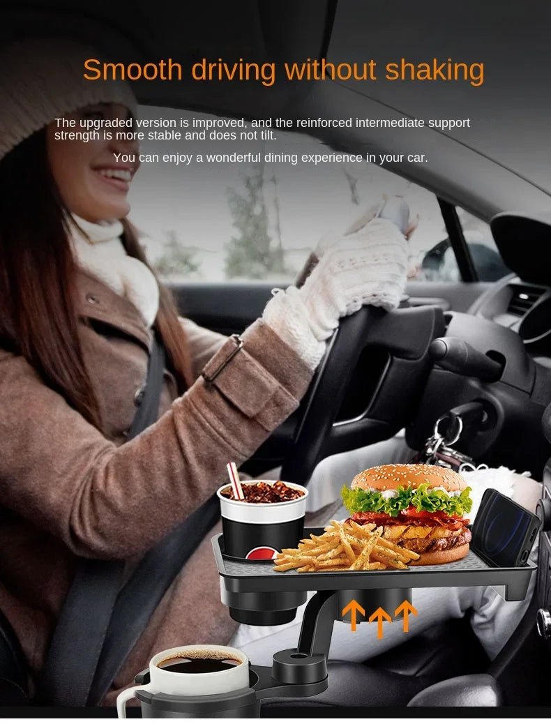 Adjustable Car Cup Holder with Food Table and 360-Degree Tray - PureShop