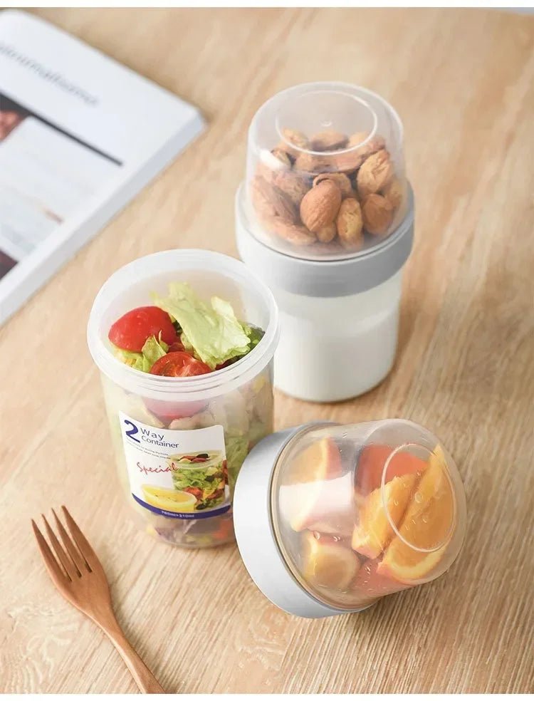 Carry Breakfast Cup Salad Cups Portable Yogurt Cereal Oatmeal Snacks Parfait Containers Salad Dressing Holders with Lid Forks - PureShop
