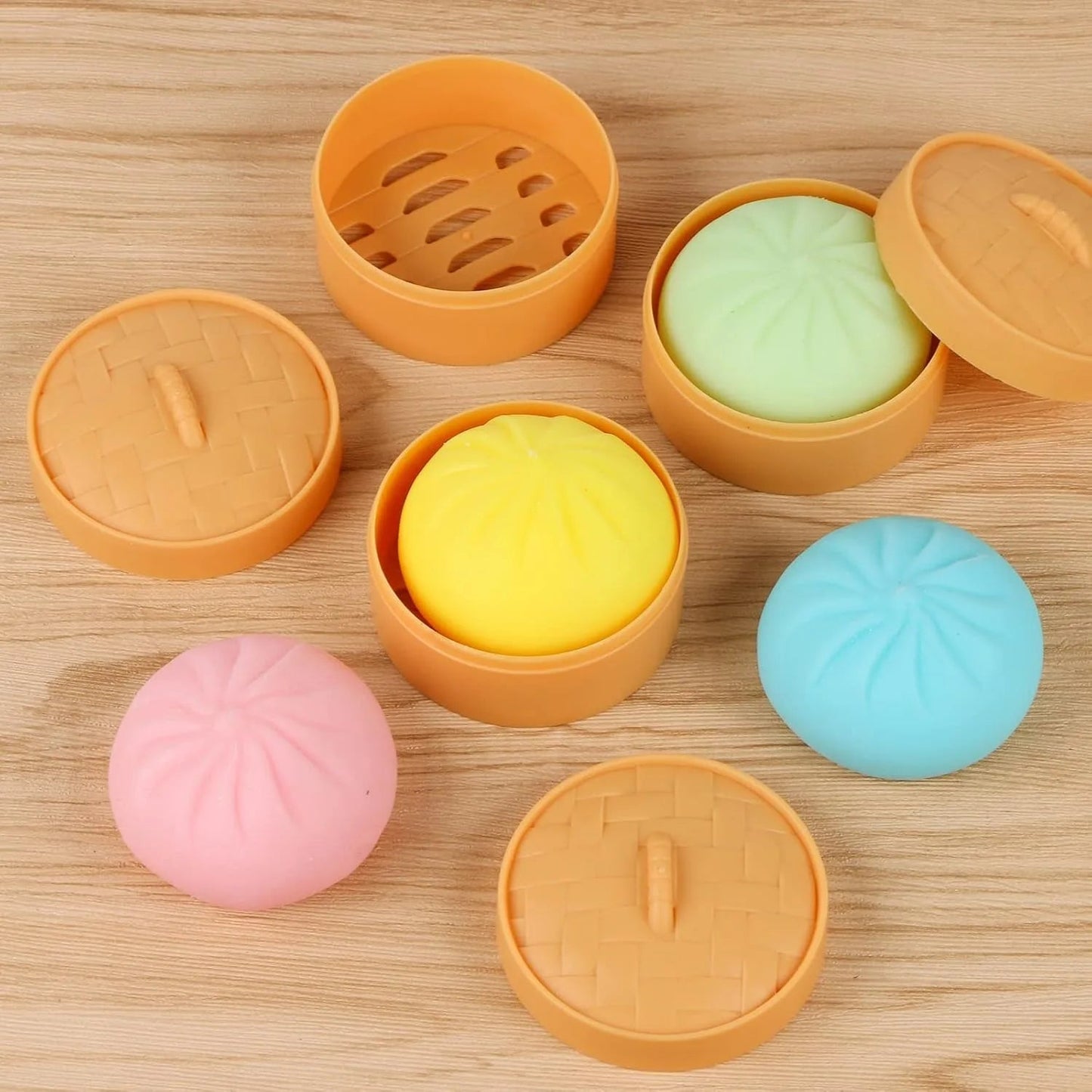 Colorful Dumpling Squishes Stress Balls Fidget Sensory Toys Simulation Food Squishies Bun with Steamer Squeeze Dough Ball Gifts - PureShop