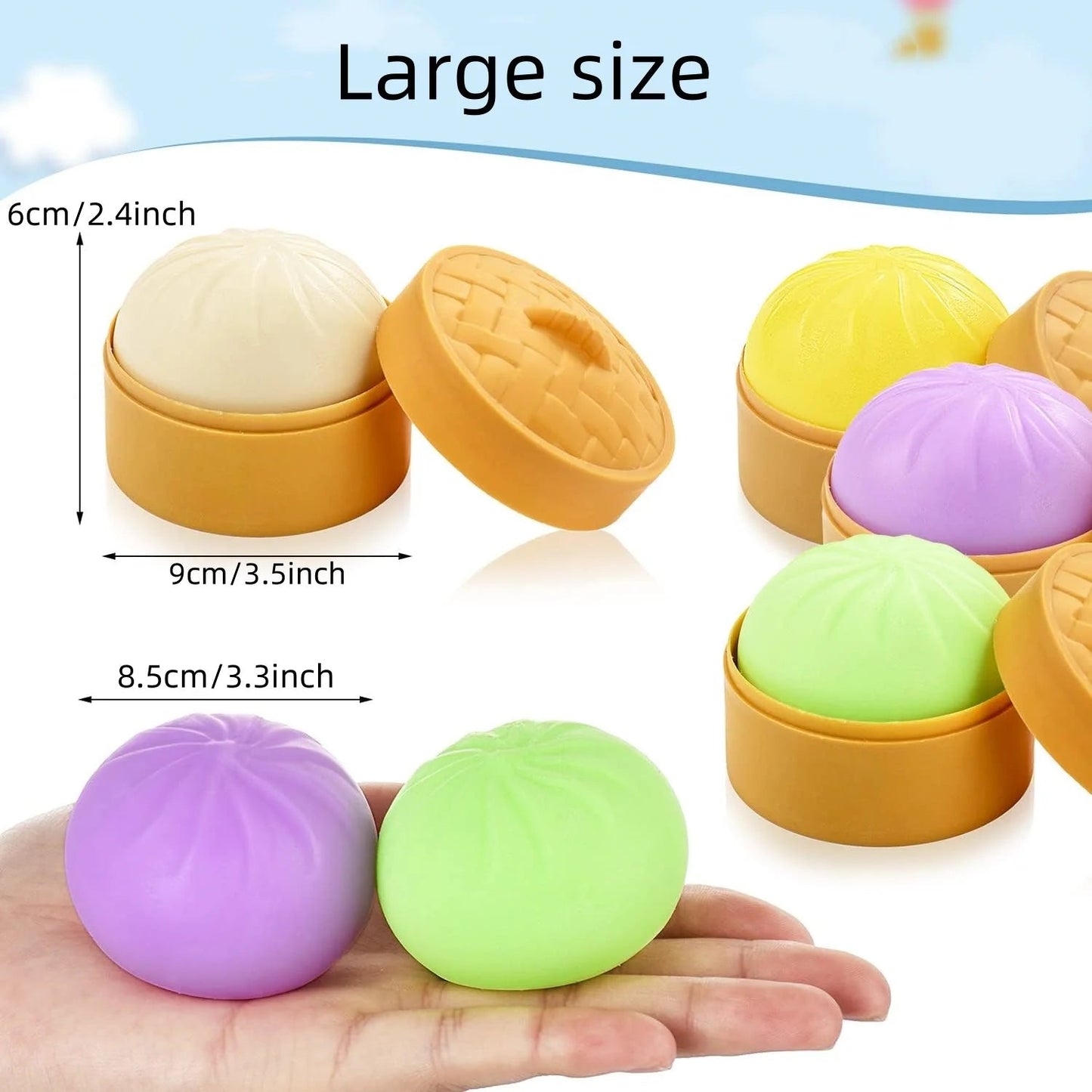 Colorful Dumpling Squishes Stress Balls Fidget Sensory Toys Simulation Food Squishies Bun with Steamer Squeeze Dough Ball Gifts - PureShop