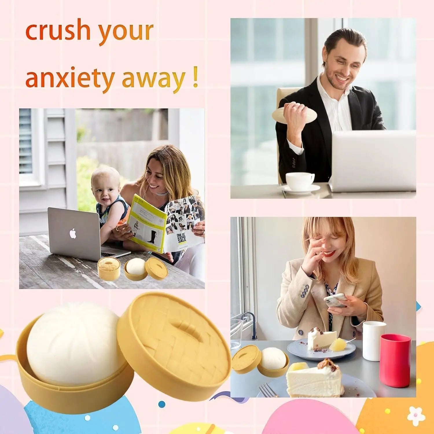Colorful Dumpling Squishes Stress Balls Fidget Sensory Toys Simulation Food Squishies Bun with Steamer Squeeze Dough Ball Gifts - PureShop