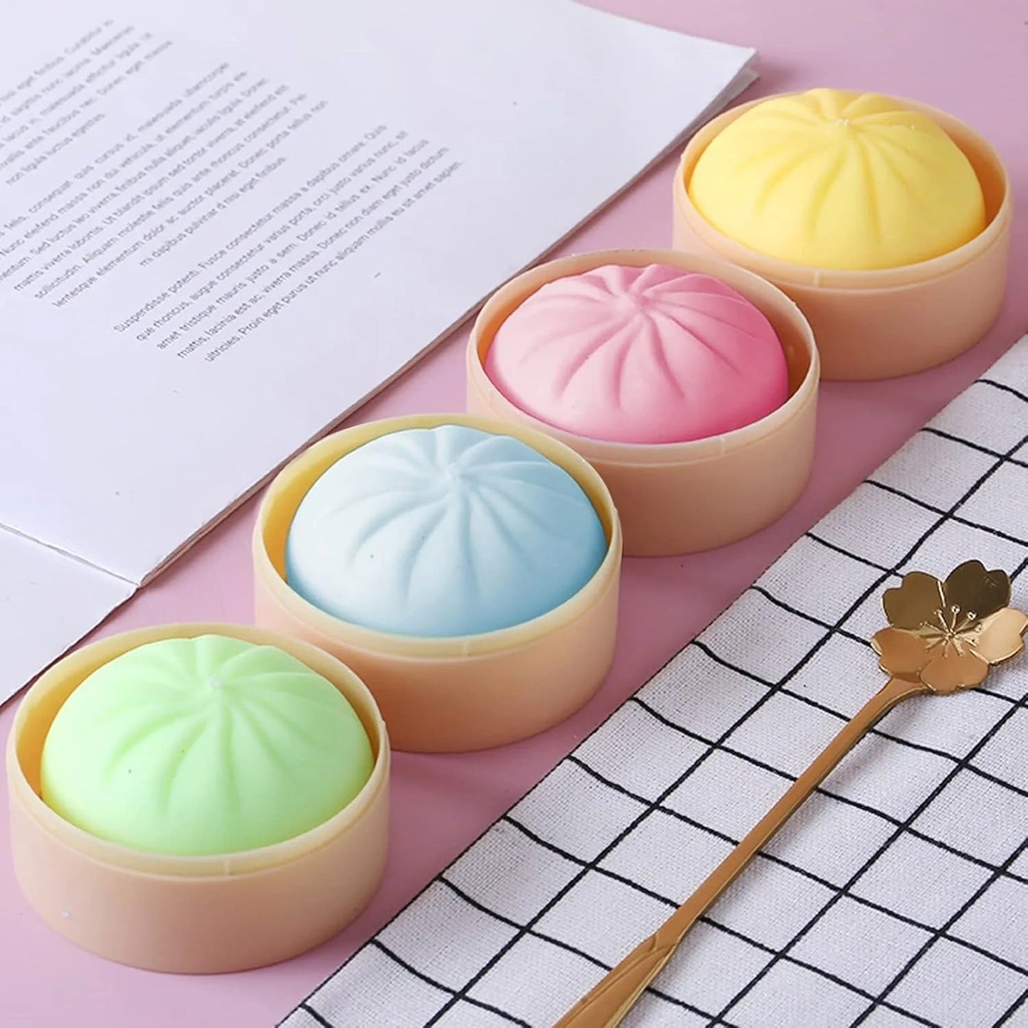 Colorful Dumpling Squishes Stress Balls Fidget Sensory Toys Simulation Food Squishies Bun with Steamer Squeeze Dough Ball Gifts - PureShop
