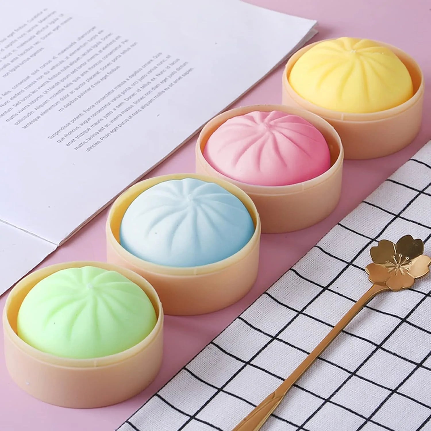 Colorful Dumpling Squishes Stress Balls Fidget Sensory Toys Simulation Food Squishies Bun with Steamer Squeeze Dough Ball Gifts - PureShop