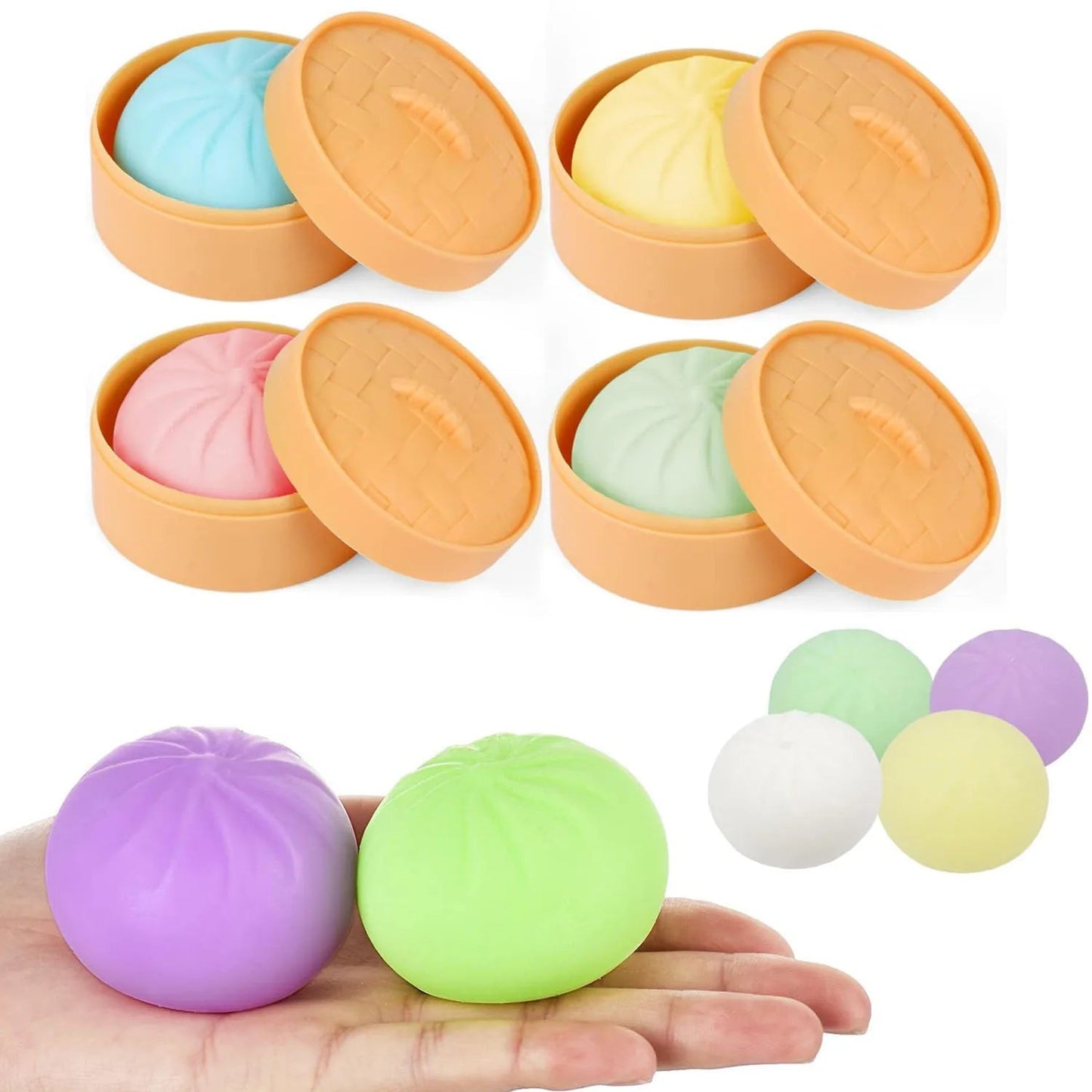 Colorful Dumpling Squishes Stress Balls Fidget Sensory Toys Simulation Food Squishies Bun with Steamer Squeeze Dough Ball Gifts - PureShop