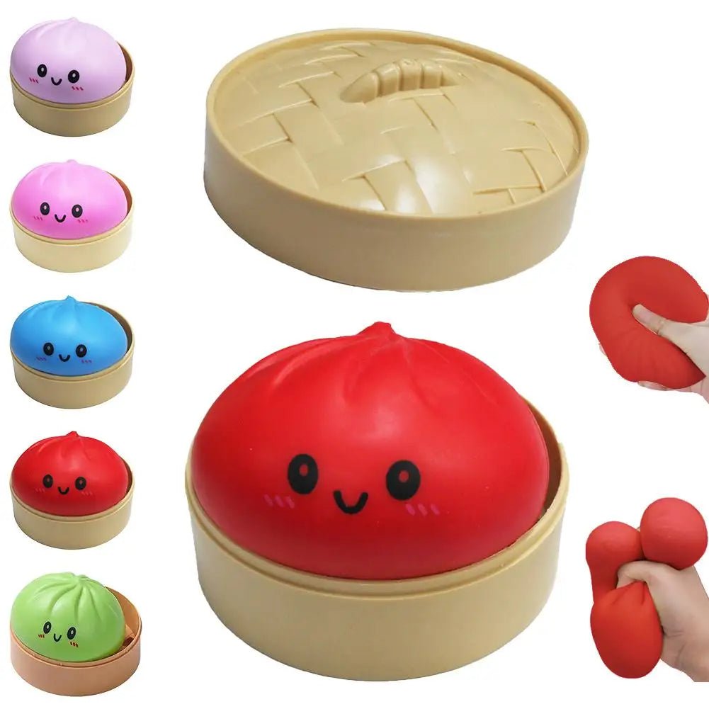 Colorful Dumpling Squishy Stress Relief Balls with Steamer Reusable Rebound Squeeze Reliever Toys Dough Ball Home Office Gifts - PureShop