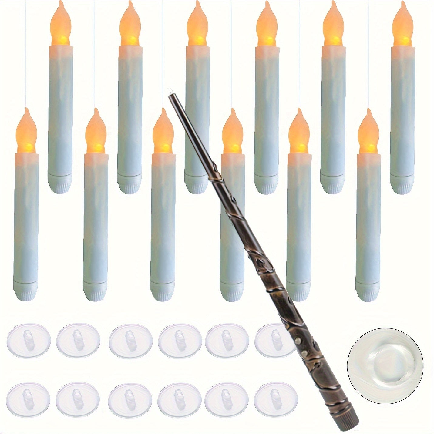 12pcs Floating Candles, Harry Wand-Inspired Remote-Controlled LED Lights, Plastic Taper Candles For Proposals, Birthdays, Party Ceiling Decor, Halloween-Themed Room Ambiance