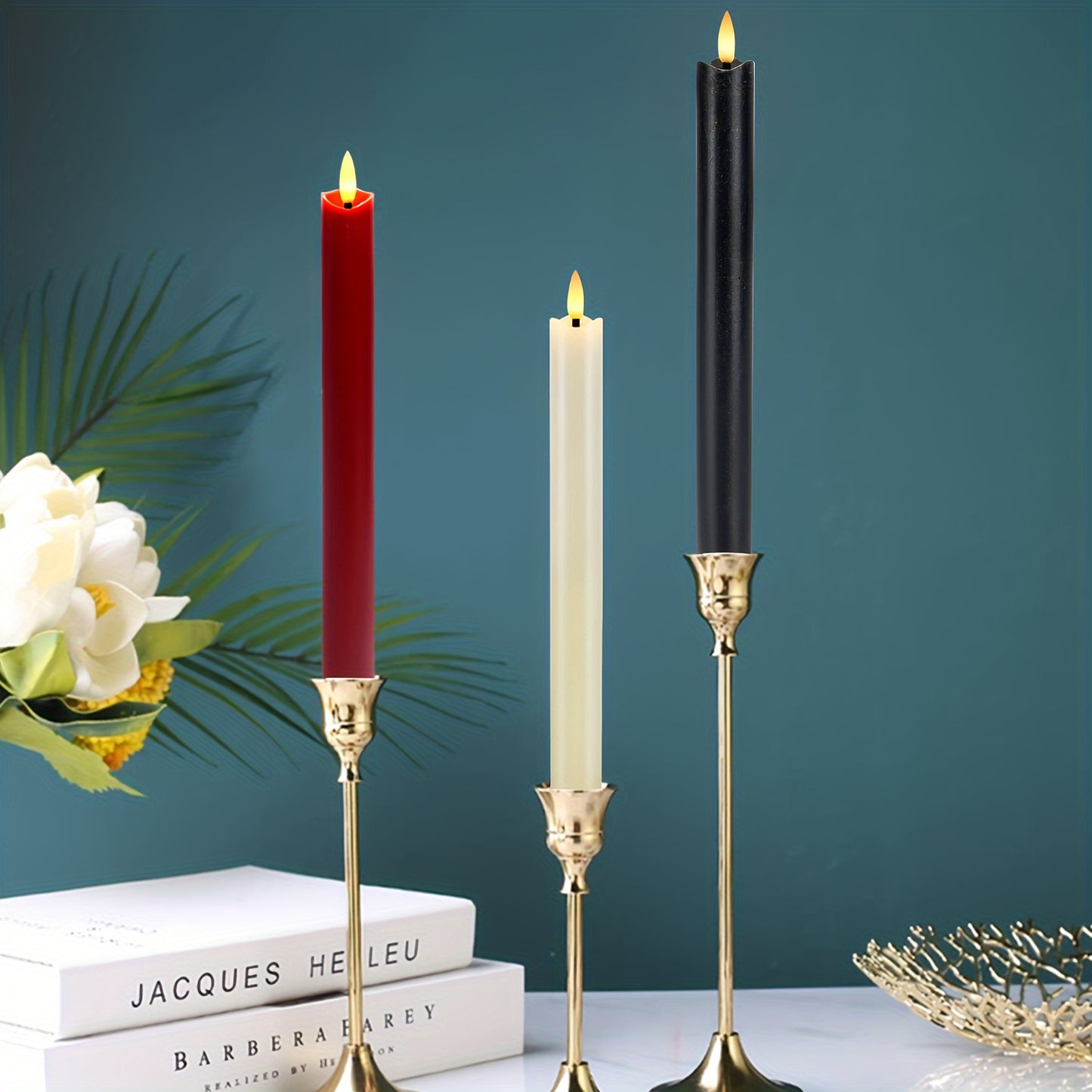 2/3/6pcs Red Real Wax Flameless Cone Candles, 9.6" 3D Wick Led Battery Operated Candle with Remote Control for Restaurant Table and Wedding Christmas Halloween Decoration