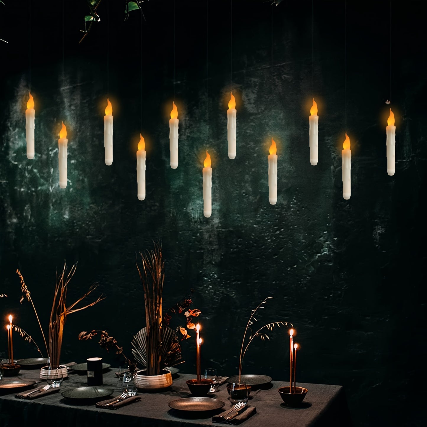 12pcs Floating Candles, Harry Wand-Inspired Remote-Controlled LED Lights, Plastic Taper Candles For Proposals, Birthdays, Party Ceiling Decor, Halloween-Themed Room Ambiance