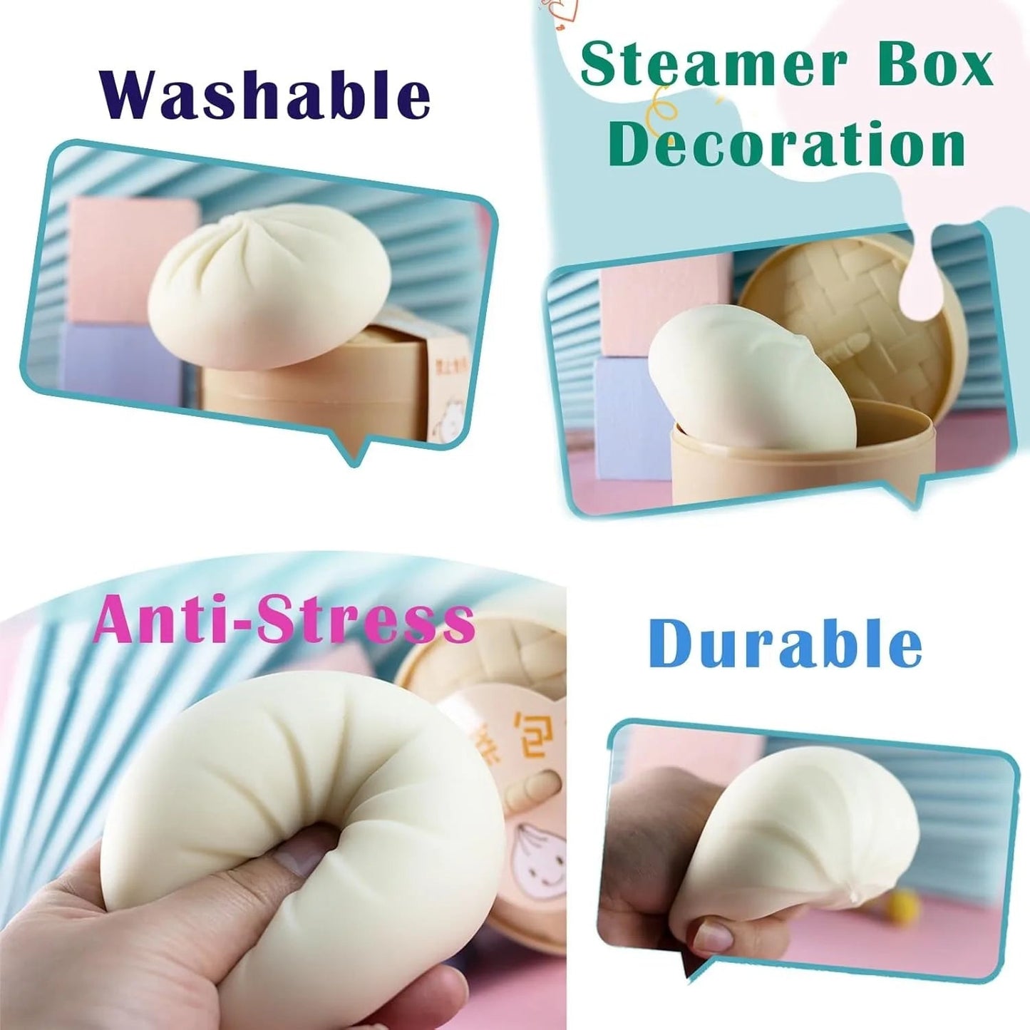 Giant Dumpling Squishy, Jumbo Dumpling Squishy Toy with Steamer, Anxiety Relief Squeeze Toy for Decompression and Sensory Play - PureShop