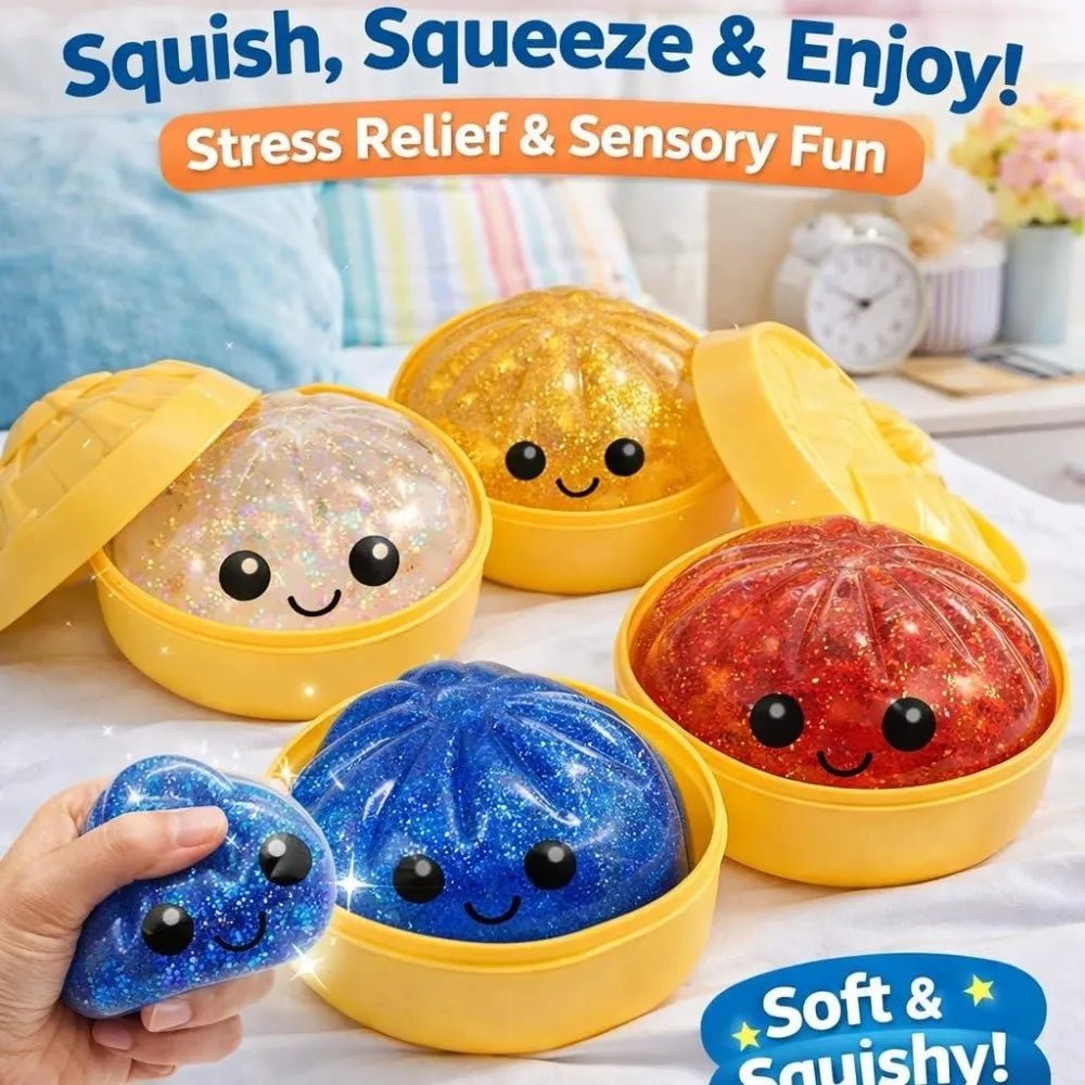 Glitter Dumplings Squishy Toy Soft Slow Resilience Squishy Toy with Steamer Fidget Steamed Stuffed Bun Squishy Pinch Le - PureShop