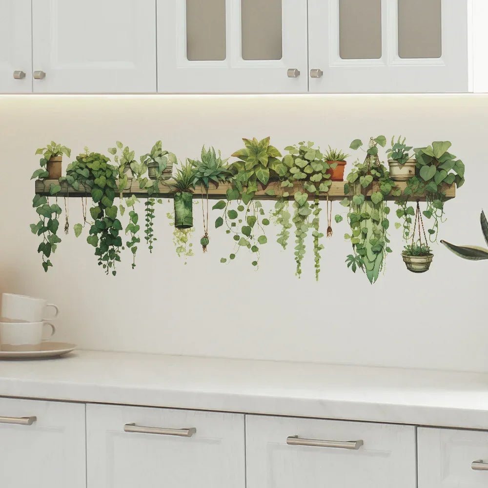 Green Dill Leaves Hanging Basket Wall Decals - Home Decor - PureShop