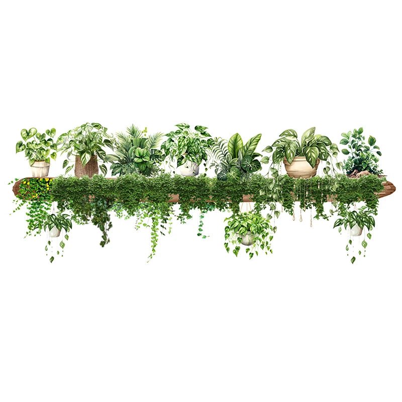 Green Dill Leaves Hanging Basket Wall Stickers - PureShop