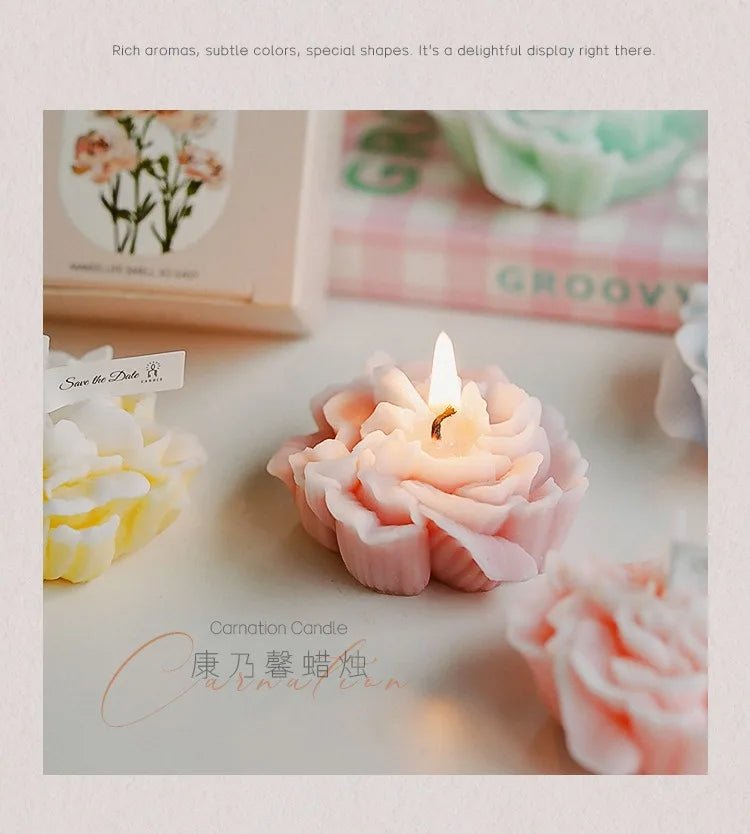 Handmade Carnation Candle Scented Candle Aromatherapy Soy Wax Candle Wedding Birthday Candles Party Home Decoration Photo Props - PureShop