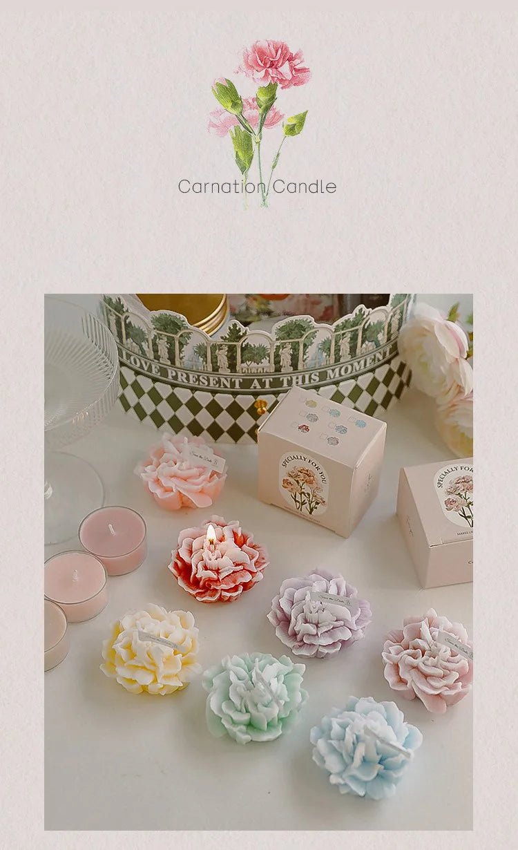 Handmade Carnation Candle Scented Candle Aromatherapy Soy Wax Candle Wedding Birthday Candles Party Home Decoration Photo Props - PureShop
