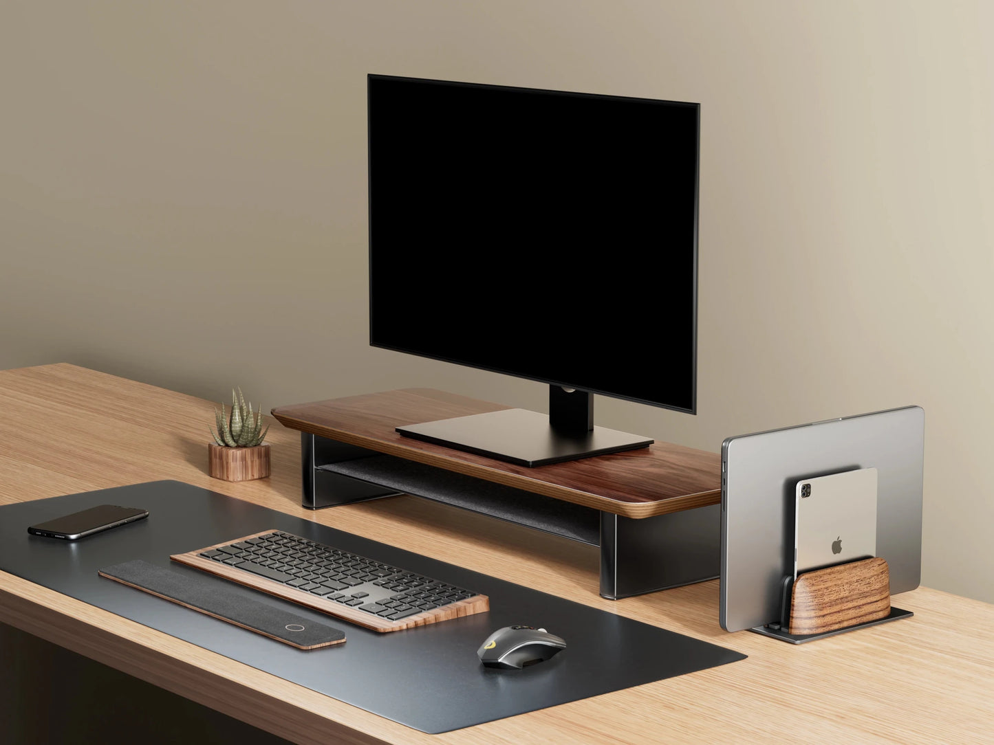 Adjustable Walnut Vertical Laptop Stand for Desk - Dual Slot Wooden Holder - PureShop