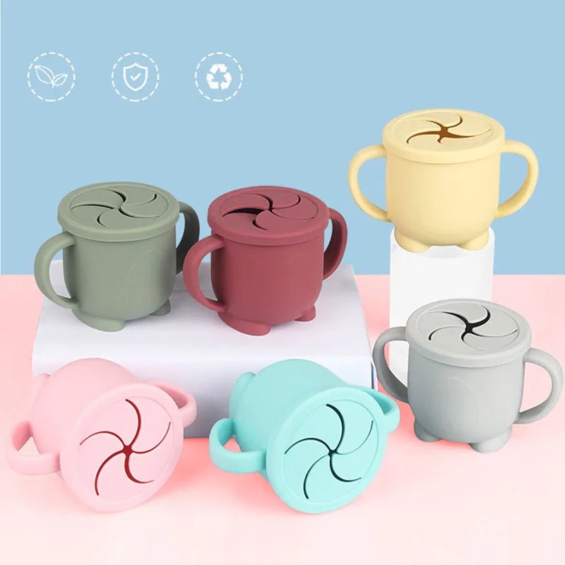 Kids Cup Silicone Food Storage Box Solid Color Baby Sippy Cup Portable Children Snacks Container with Lid Scale BPA Free 200ml - PureShop