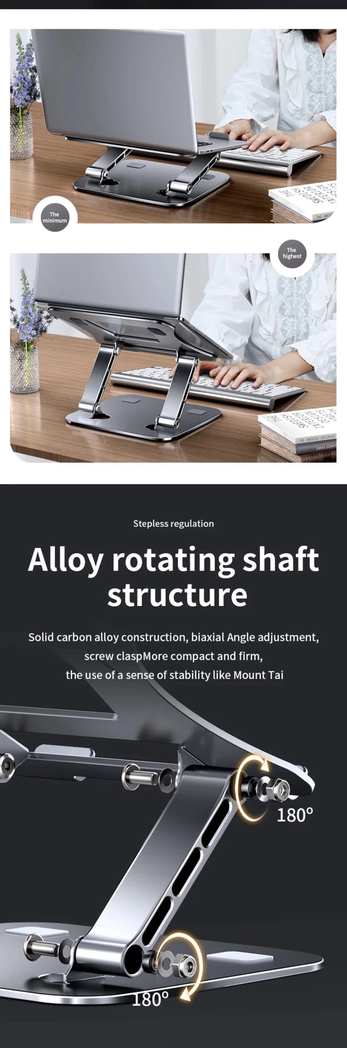 Adjustable Aluminum Laptop Stand Holder E-Brands Up to 17" Tablet Cooling Bracket - PureShop