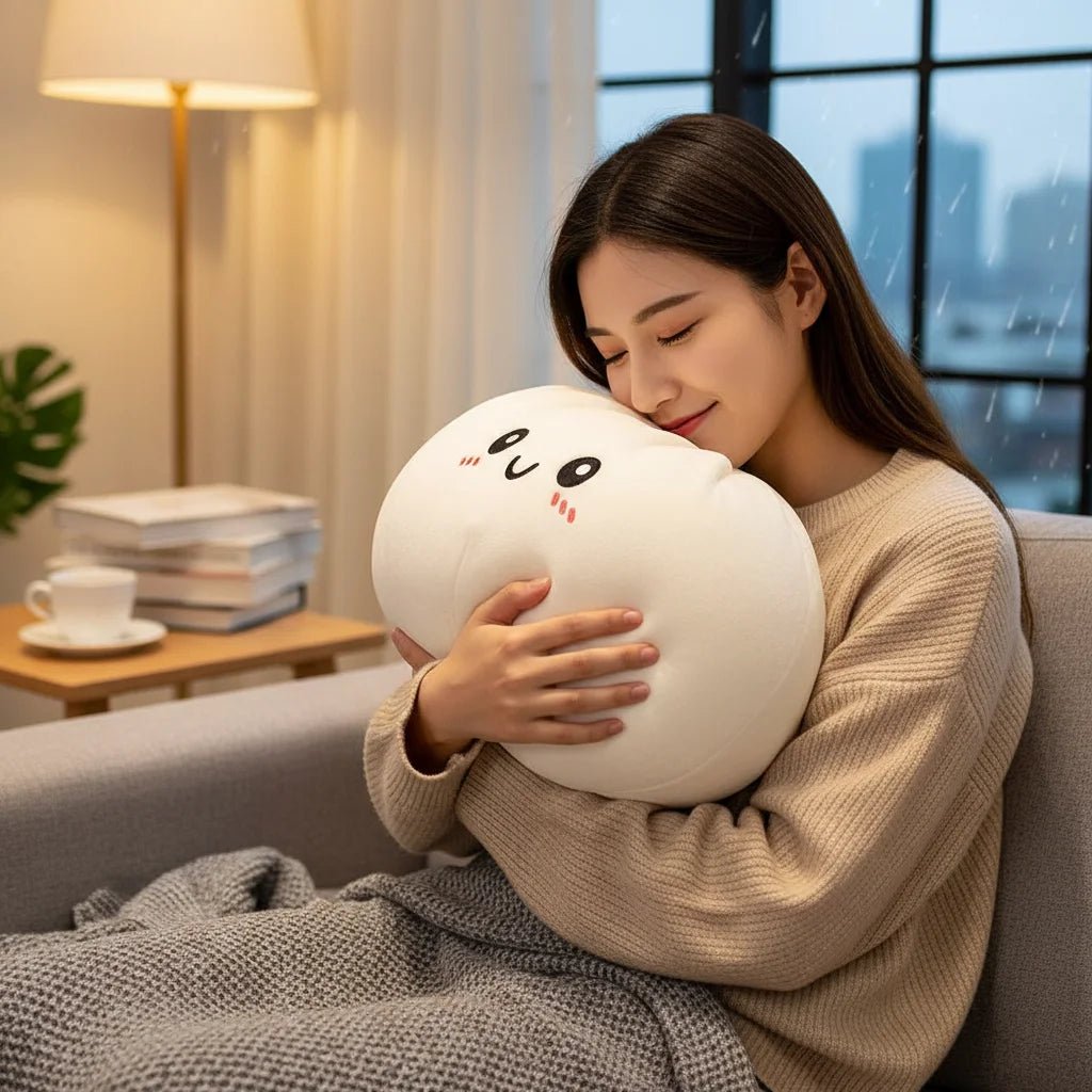 Large Dumpling Squishy Plush Toy Soft PET Stuffed Hug Pillow Adorable Steamer Design Home Decoration Stress Relief Toy for Kids - PureShop