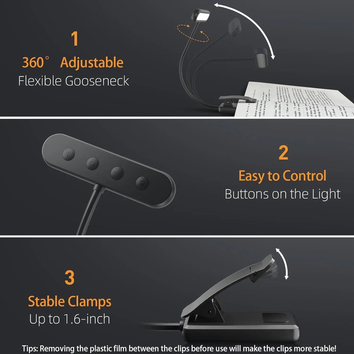 LED Book Light Reading Light Eye Caring Clip-on USB Rechargeable - PureShop