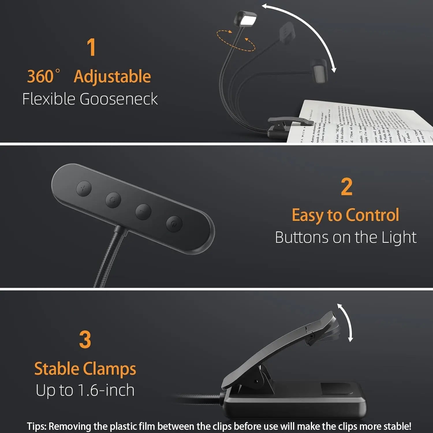 LED Book Light Reading Light Eye Caring Clip-on USB Rechargeable - PureShop