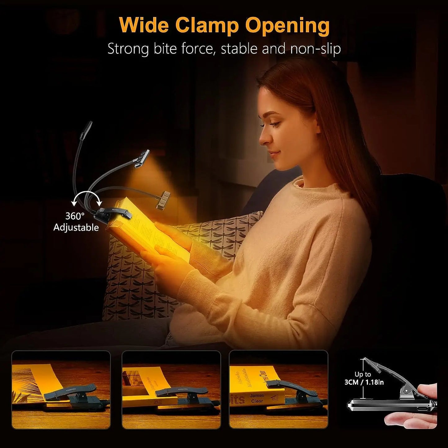 LED Book Light Reading Light Eye Caring Clip-on USB Rechargeable - PureShop