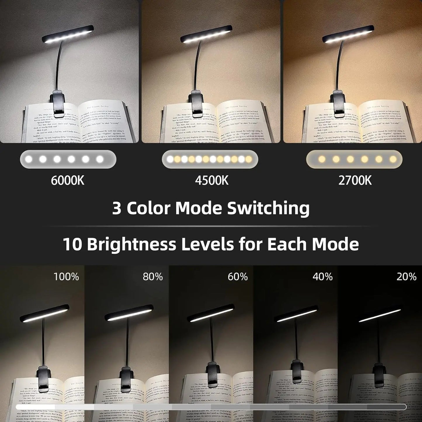 LED Book Light Reading Light Eye Caring Clip-on USB Rechargeable - PureShop