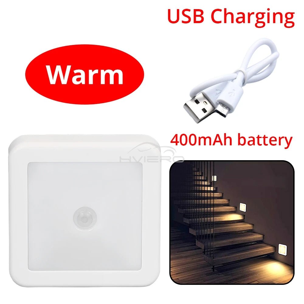 LED Night Light Smart Motion Sensor Battery USB Charging Operated Bedside Lamp Living Room Hallway Pathway Toilet Home Lighting - PureShop